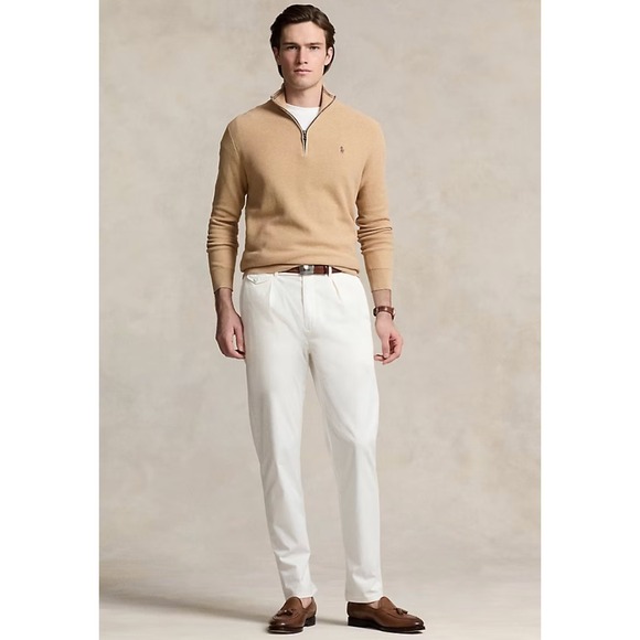 Polo Ralph Lauren Mesh-Knit Cotton Quarter-Zip Sweater Size S Brown Classic NWT